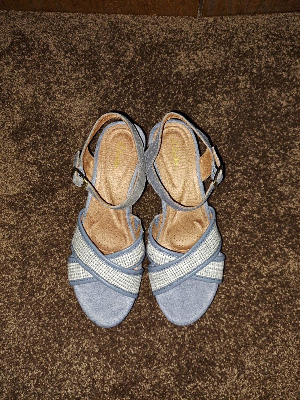 Clarks Women's Elleri Plum Cork Wedge Sandals, Denim Blue Leather - Picture 3 of 11